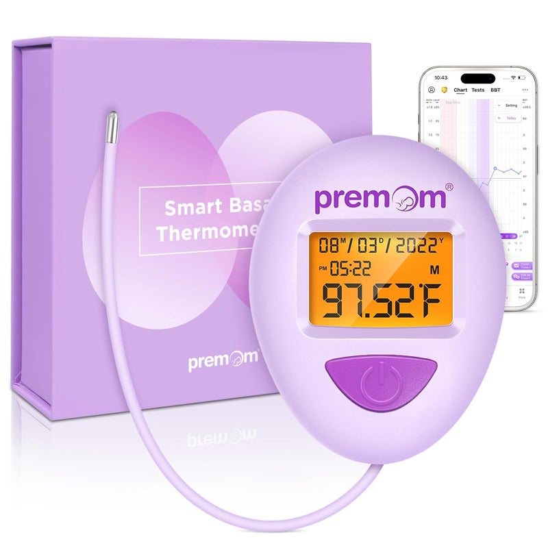Premom Smart Basal Body Thermometer for Ovulation: Long-Tip for Hands-Free, Digital Ovulation Tracker with 1/100th Degree High Precision, Backlight & 60 Memory | App Supported | EBT-380 - Image 1